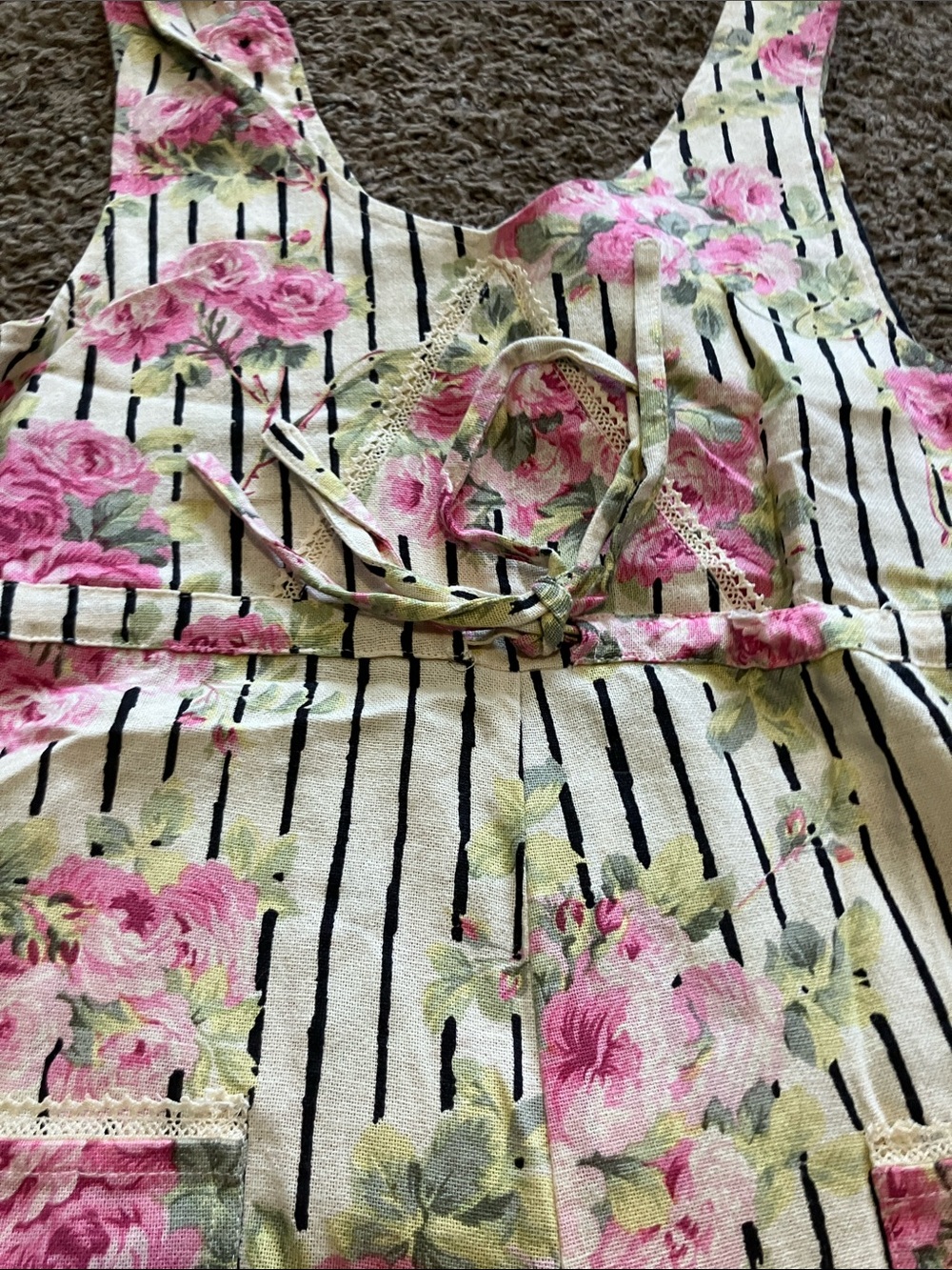 April Cornell Cream Striped overalls Pink Floral Print - Picture 8 of 14